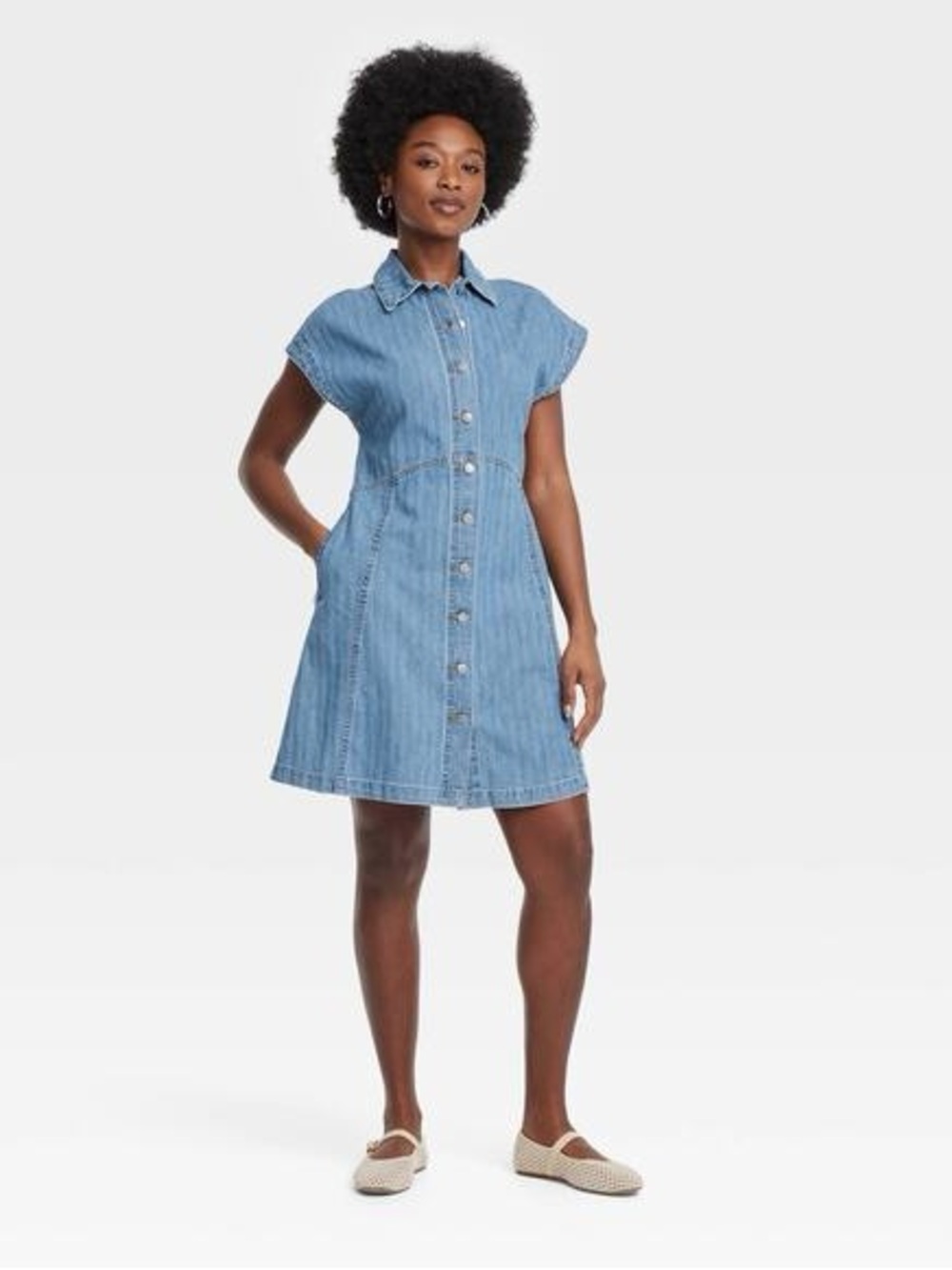 Universal Thread Light Blue Denim Button-Front Mini Dress